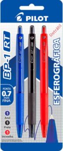 Kit 3 Canetas Pilot BP-1 Retrátil 0.7 Azul/Preta/Vermelha